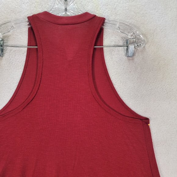 Free People Burgundy Ribbed Knit Boho Round Neck Racerback Flowy Tank Blouse - Picture 8 of 13